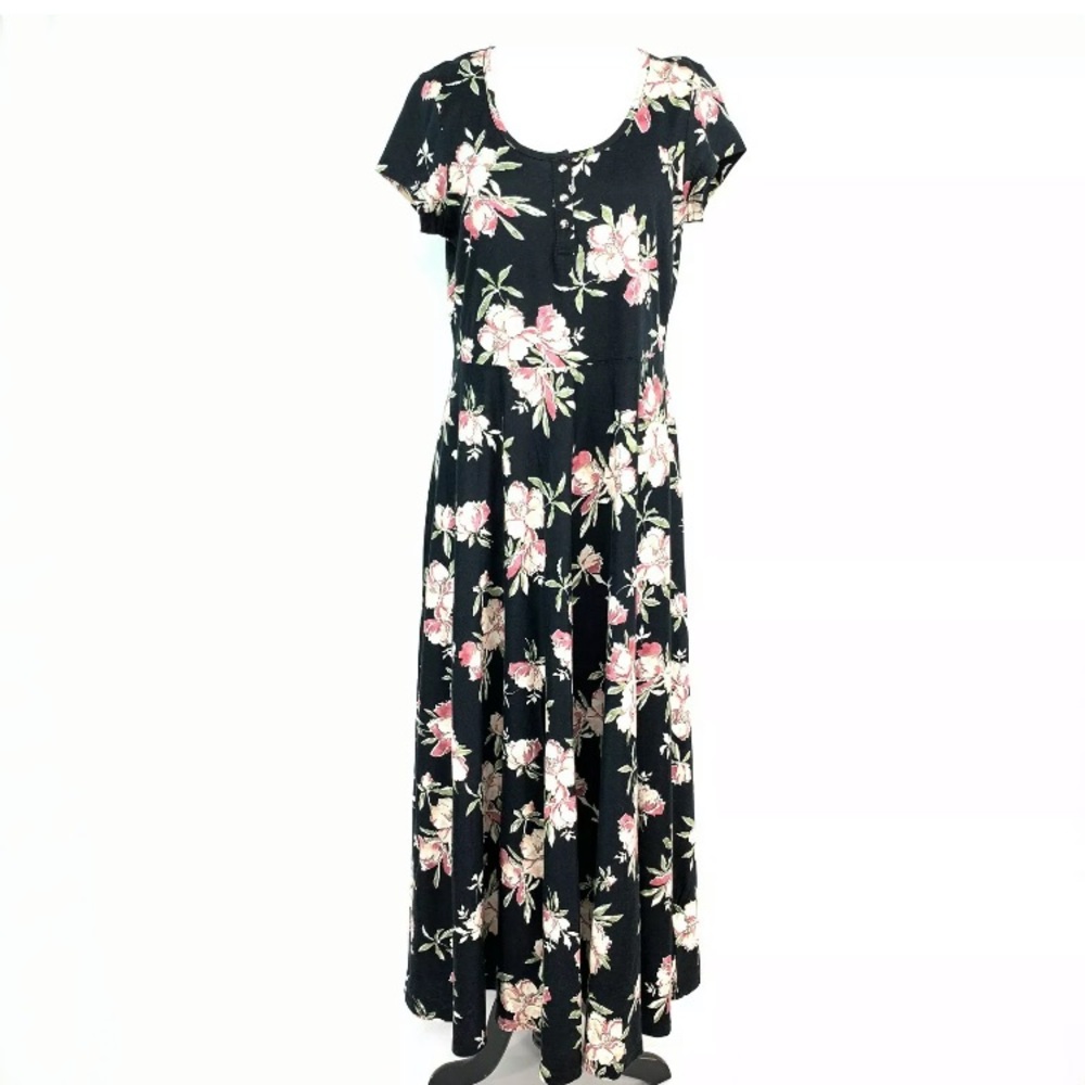 2/$60Chaps NW Blue Cream Floral Jersey Midi Dress